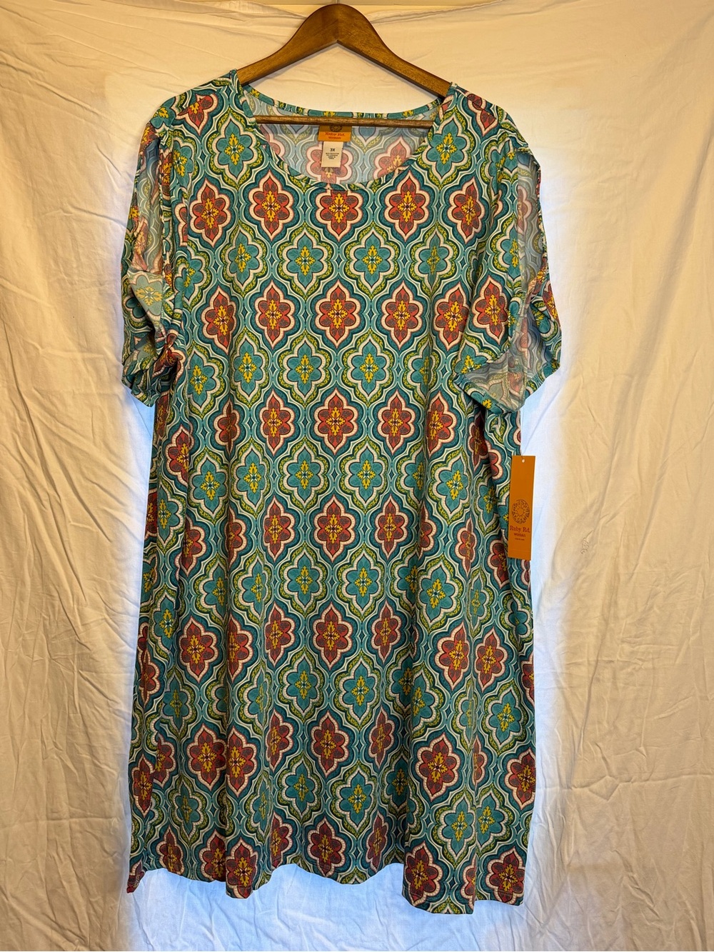 Ruby Rd. Teal Geometric Medallion dress